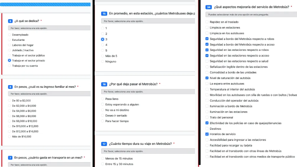 Estas son parte de las preguntas que vienen en la encuesta / FB: @MetrobusCDMX