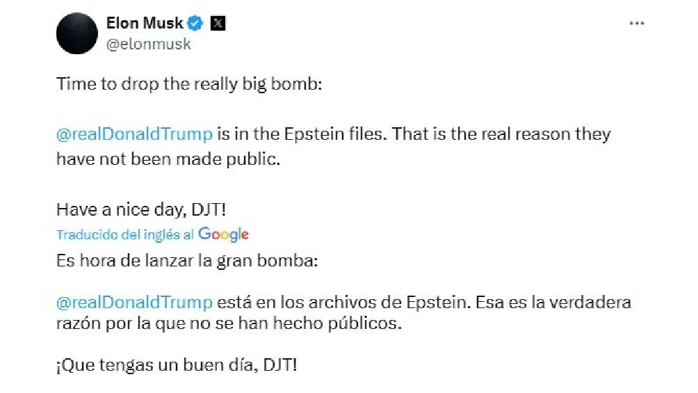 Elon Musk aseguró que Trump está vinculado con Jeffrey Epstein/X
