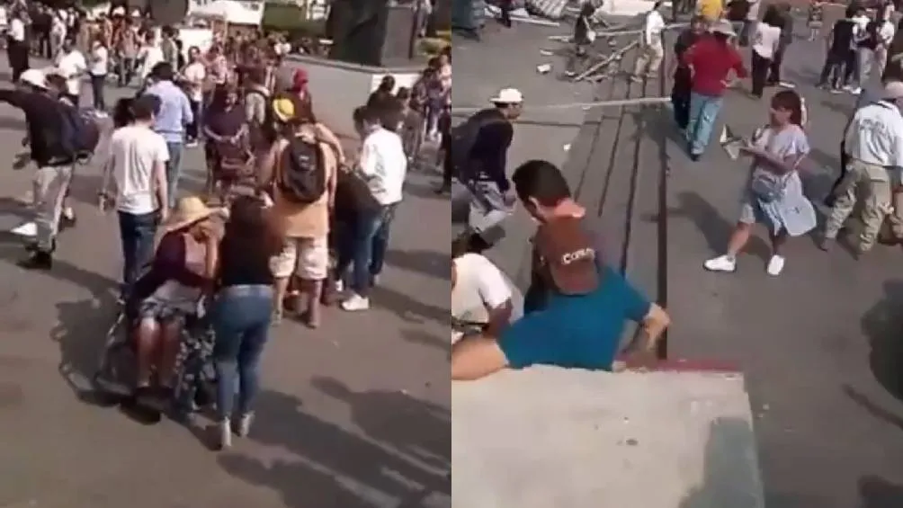 La tarde de este sábado, una estructura instalada en la Feria del Libro de Nezahualcóyotl colapsó a causa de las fuertes lluvias y vientos registrados en la zona/Redes Sociales