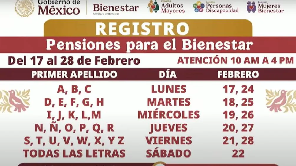 El periodo de inscripción para la Pensión Bienestar 2025 se llevará a cabo del 17 al 28 de febrero de 2025. / Gobierno de México