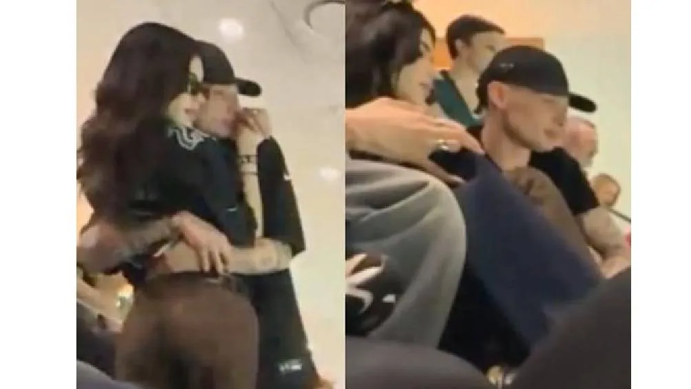 En el Super Bowl LIX, los cantantes Peso Pluma y Kenia OS fueron vistos juntos, mostrando afecto entre ellos. | Captura de pantalla