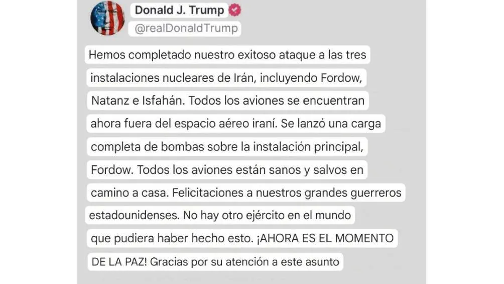 El presidente Donald Trump, confirmó que bombardeó tres instalaciones nucleares de Irán. | RS
