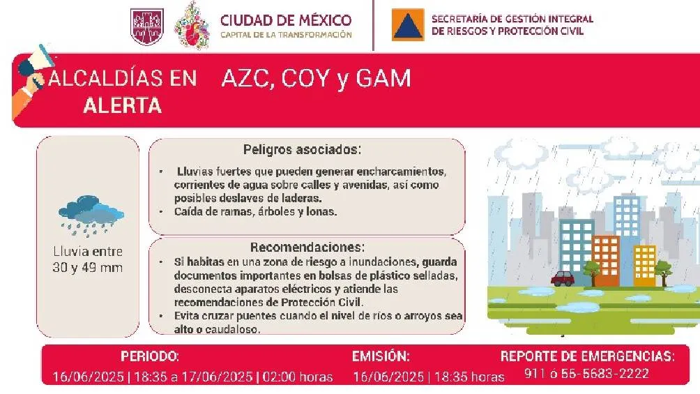 La Secretaría de Gestión Integral de Riesgos y Protección Civil de la Ciudad de México ha activado la alerta roja. / Protección Cívil