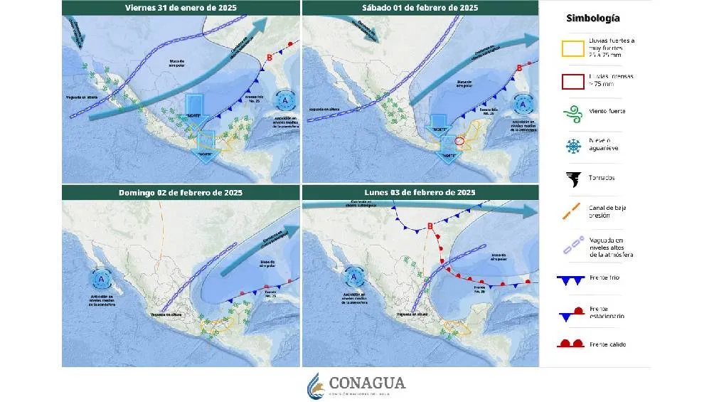 Se prevé un clima cálido con lluvias debido a la influencia del frente frío número 25.| CONAGUA