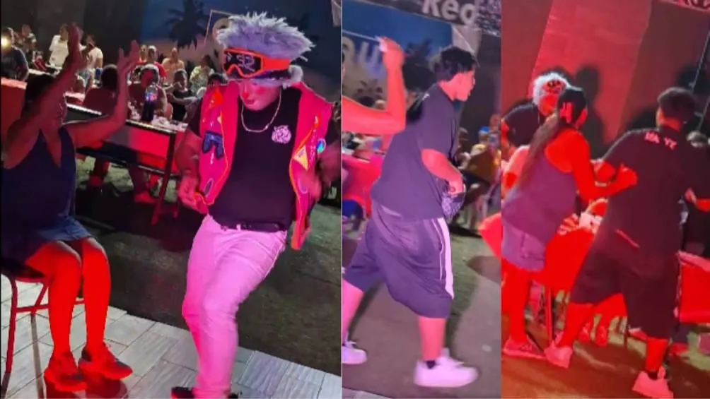 En un video viral, Traztraz realizó un humorístico &quot;striptease&quot; que incomodó al acompañante de una mujer. / RS