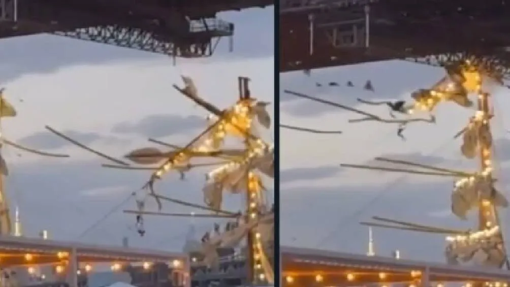 El Buque Cuauhtémoc sigue en el puerto de Nueva York mientras se evalúan los daños estructurales . / RS