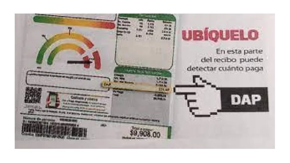 El DAP se localiza en la parte inferior derecha del recibo de electricidad. | rs