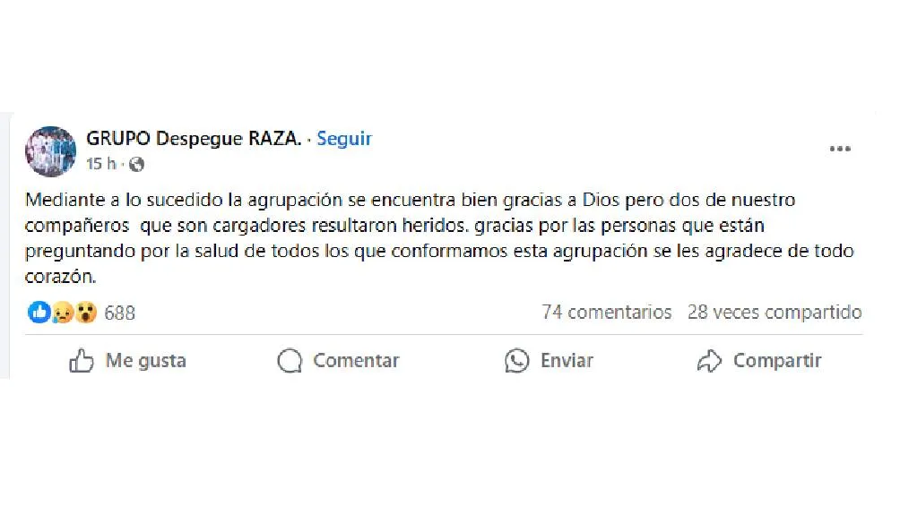 Uno de los miembros de la banda resultó herido. | FB Grupo Despegue Raza