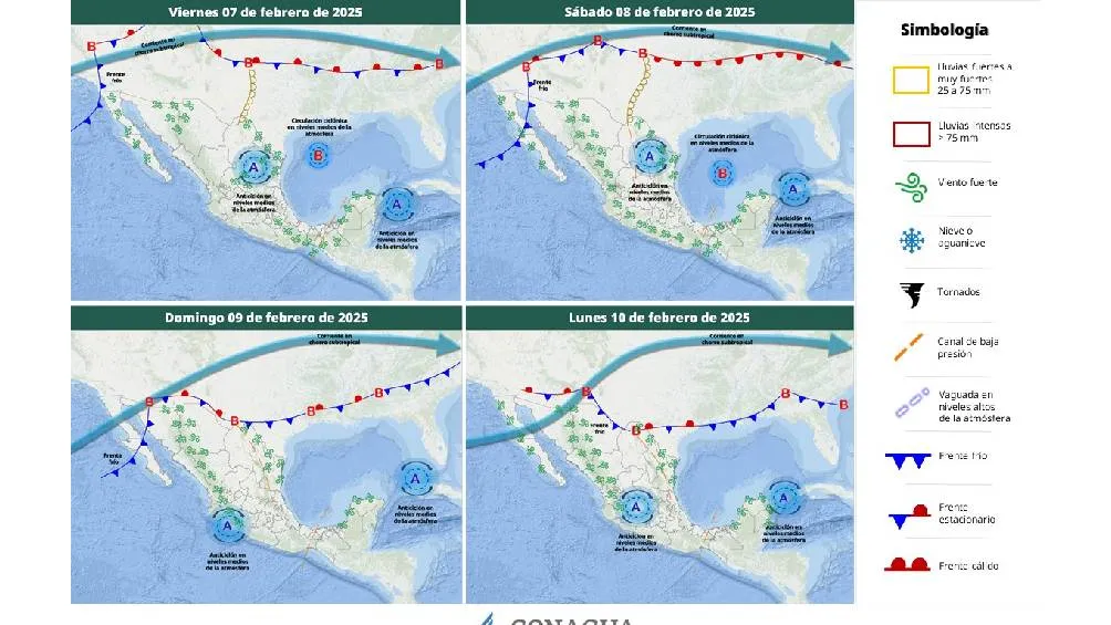 Se pronostican chubascos y lluvias en varias regiones de México esta noche, debido a un canal de baja presión. | CONAGUA