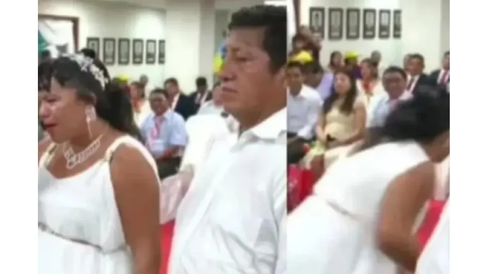 La mujer entre lágrimas abandona la ceremonia / Redes Sociales
