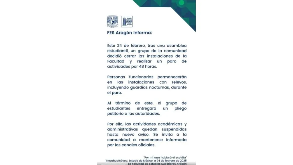 La Fes Aragón se fue a paro de 48 horas. / Captura de pantalla