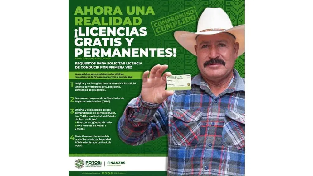 Es importante señalar que la exención de tarifas se aplica únicamente a aquellos que solicitan la licencia por primera vez. / Gobierno de San Luis Potosí