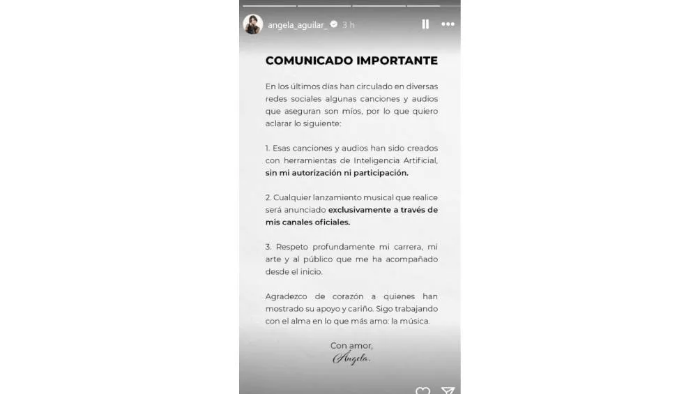 La menor de la dinastía Aguilar agradeció a sus seguidores y reafirmó su compromiso con su carrera. / Captura de pantalla