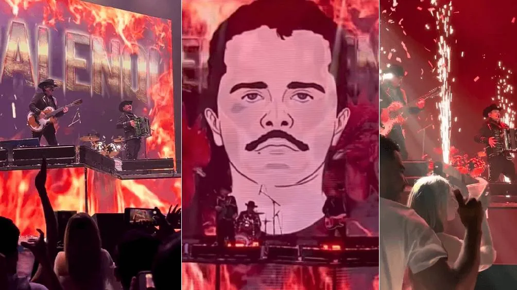 Durante el concierto en el Auditorio Telmex de Zapopan, el grupo proyectó imágenes de 'El Mencho'. / RS