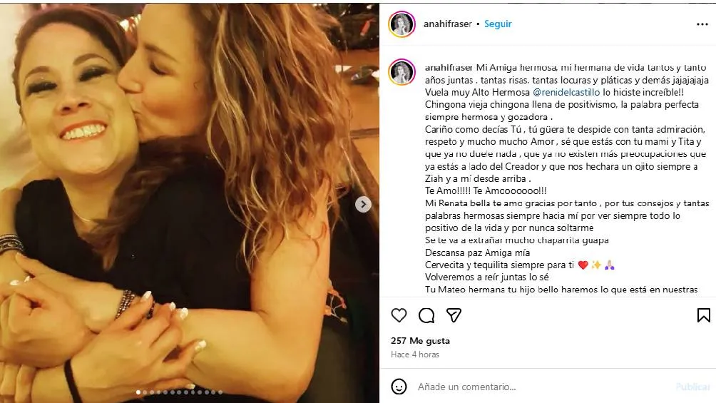 La noticia fue confirmada por su amiga y colega, la actriz Anahí Fraser, a través de un emotivo mensaje en redes sociales. / Captura de pantalla