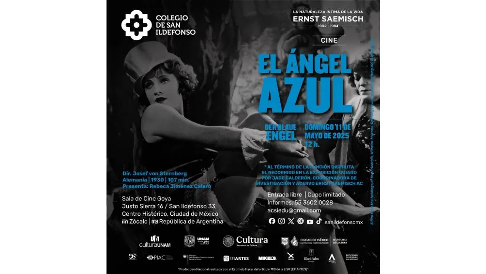 El ángel azul”, que se presentará el domingo 11 de mayo a las 12:00 horas. / @SanIldefonsoMx