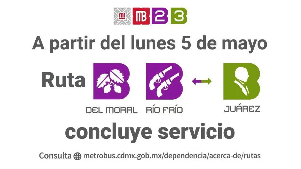 A partir del 5 de mayo, el Metrobús suspenderá de forma definitiva la ruta de apoyo Río Frío – Juárez. / Metrobús