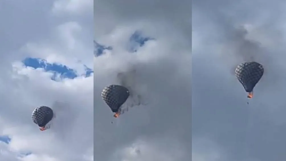 Un globo aerostático se incendió la mañana del domingo 11 de mayo de 2025 durante el Primer Festival del Globo. / Captura de pantalla