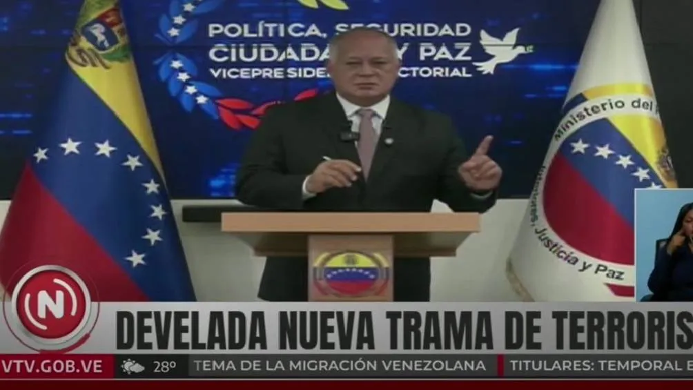 Diosdado Cabello, informó en una rueda de prensa que se han detenido a 38 personas, incluyendo 17 extranjeros. / Captura de pantalla