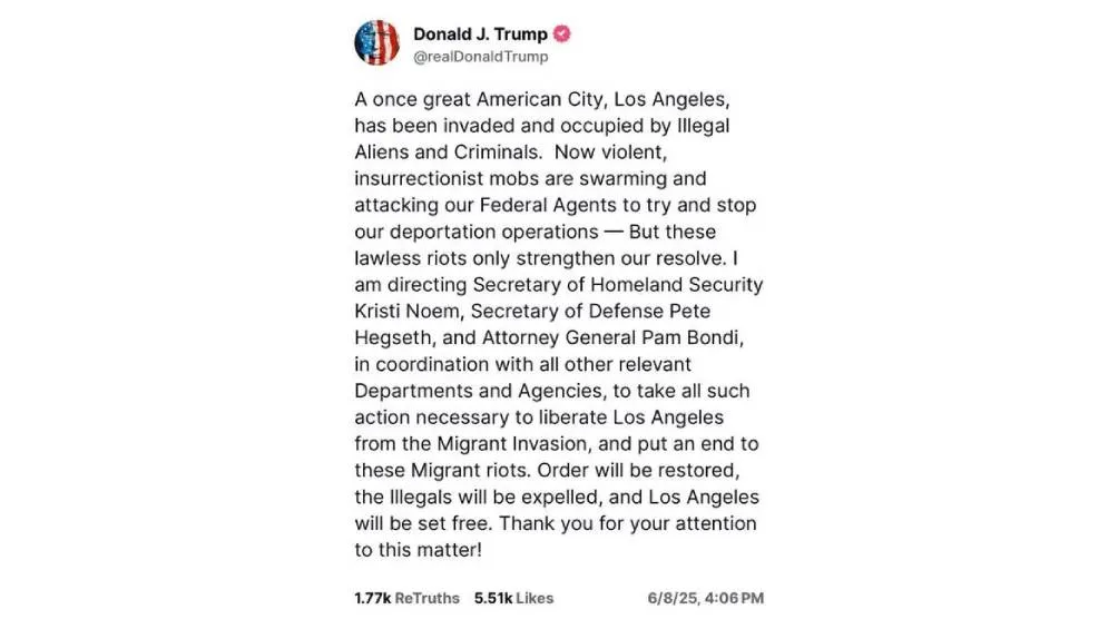 La decisión fue comunicada a través de su red Truth Social. / Captura de pantalla