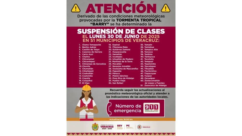 En el estado de Veracruz, el gobierno estatal confirmó la suspensión total de actividades escolares en 51 municipios. / X