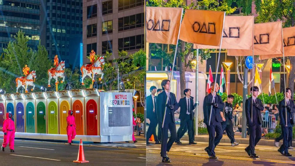 Las calles de Seúl se iluminaron también con estructuras de los juegos presentados en la serie / RS