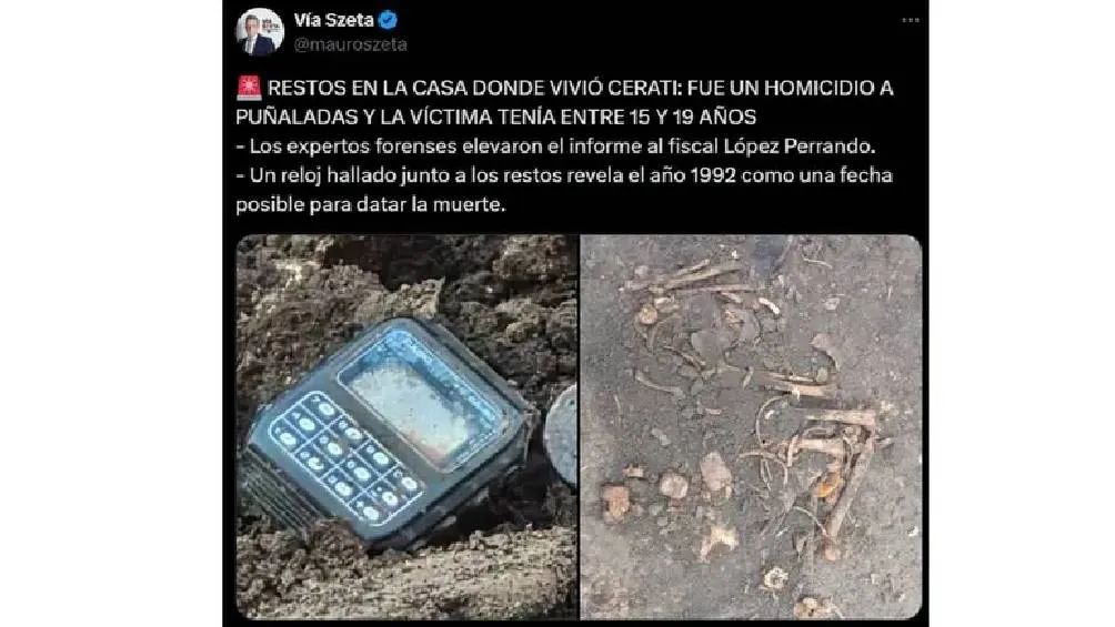 Se hallaron prendas de vestir, un reloj Casio CA-90 y monedas emitidas en las décadas de 1980 y 1990. / X