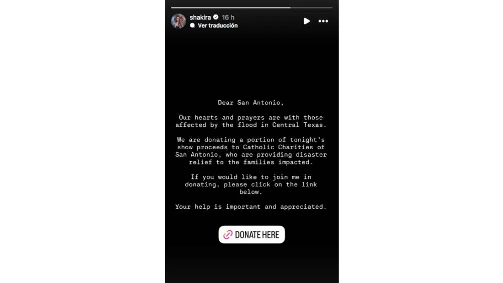 Shakira anunció que donará parte de los ingresos provenientes del evento para ayudar a las familias afectadas. / Captura de pantalla