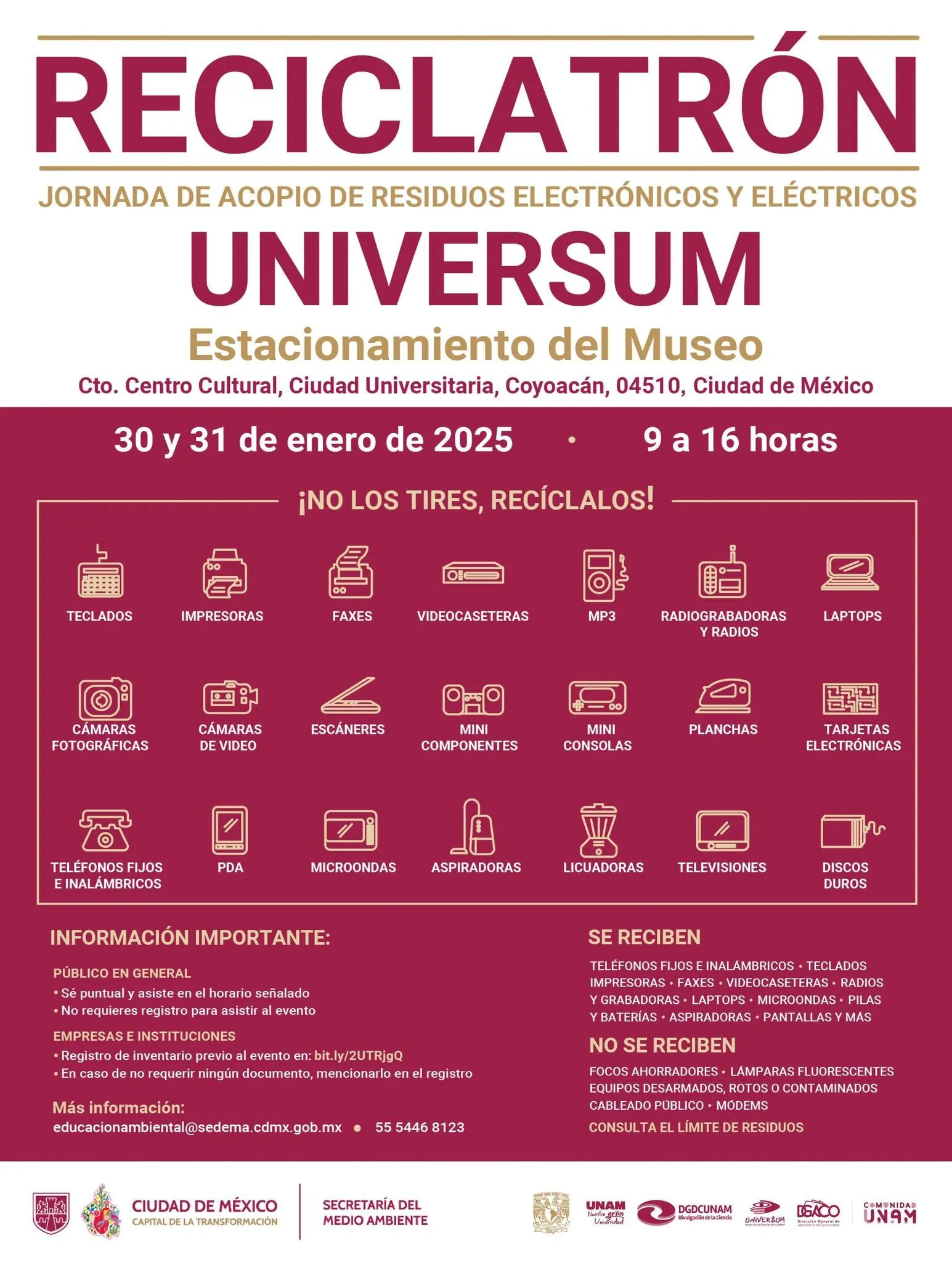 Checa la lista de lo que puedes llevar / FB: @Reciclatron.sedema