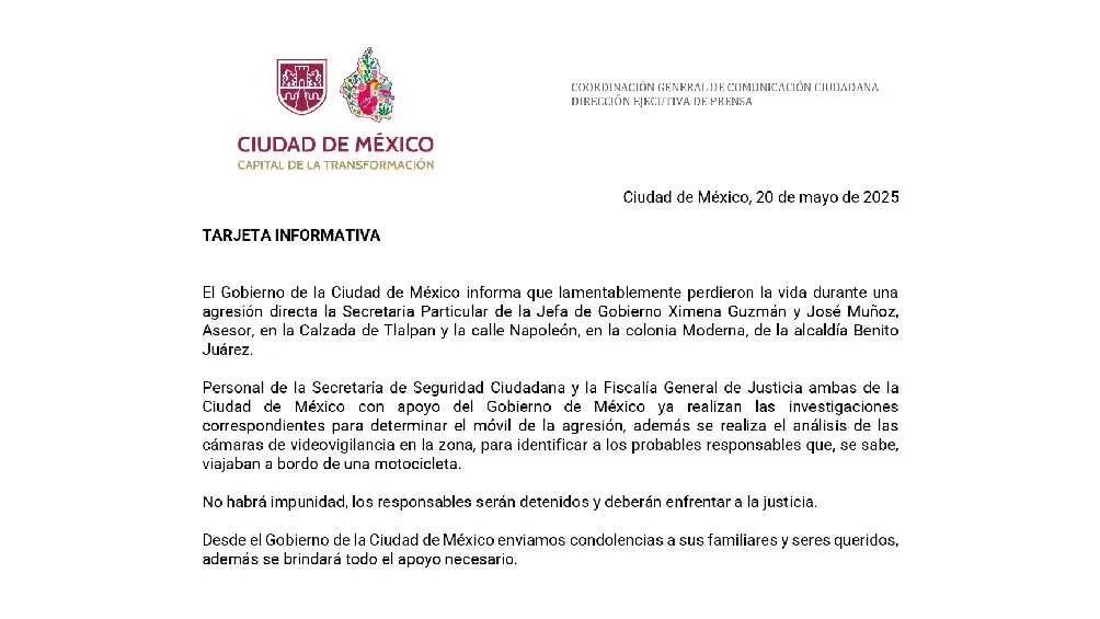El Gobierno de CDMX publicó un comunicado prometiendo que habrá justicia/X