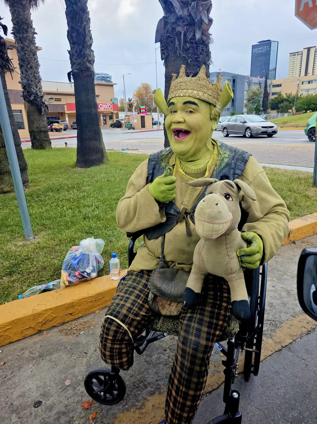 El Shrek de Tijuana estaba trabajando en la calle cuando fue atropellado / Redes Sociales