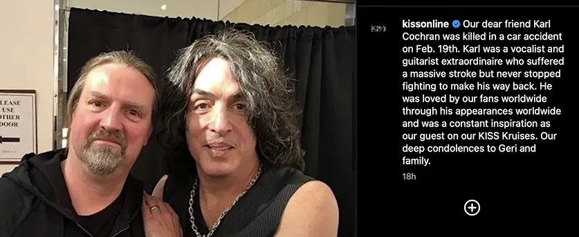 Homenaje a Karl Cochran en redes sociales de KISS / IG: KISSonline
