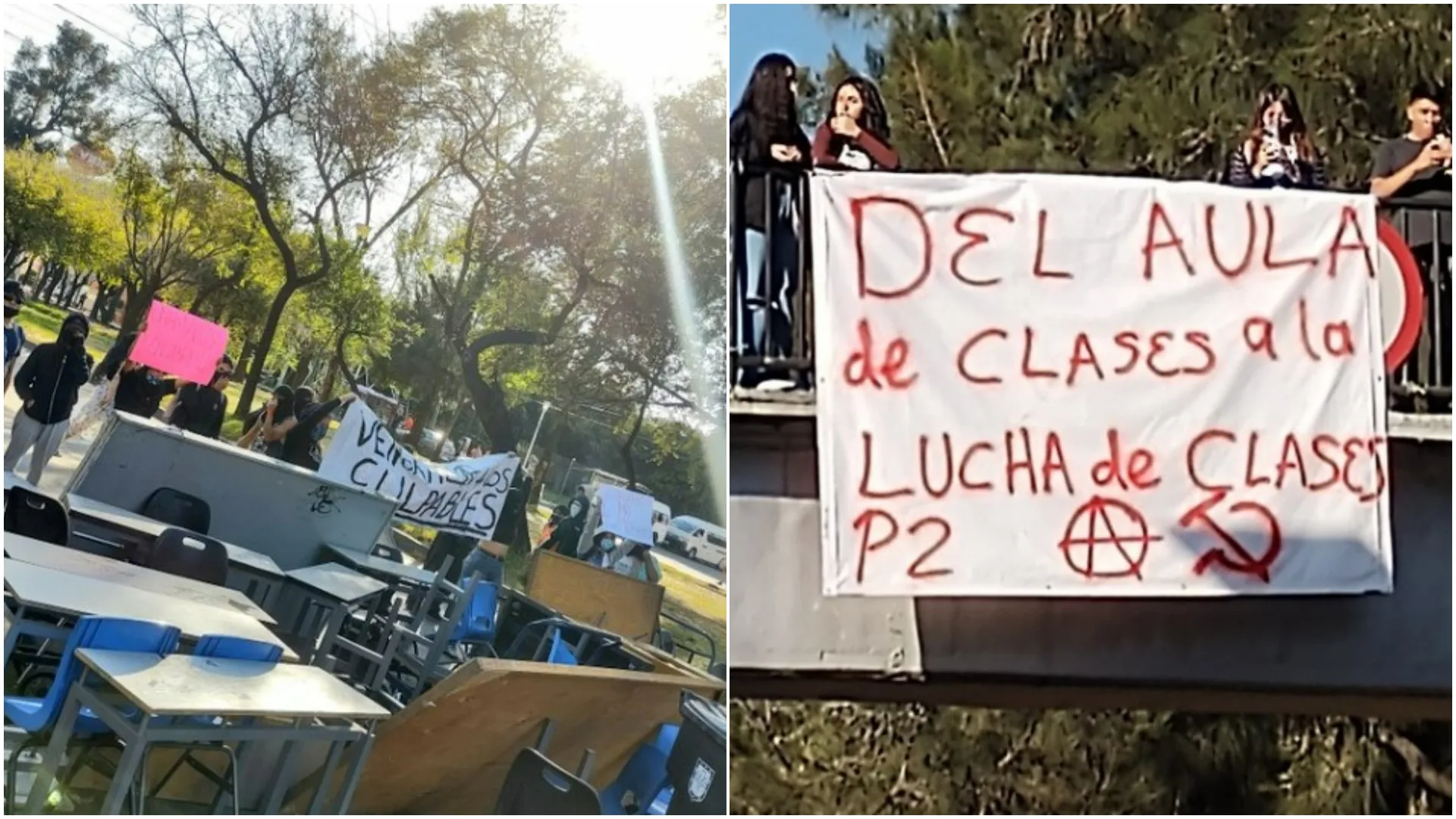 Durante el bloqueo los manifestantes pusieron sillas y mesas bloqueando la avenida / Infobae