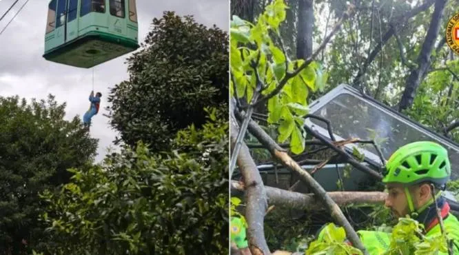 Un teleférico cayó con varios turistas abordo en una zona boscosa / Redes Sociales