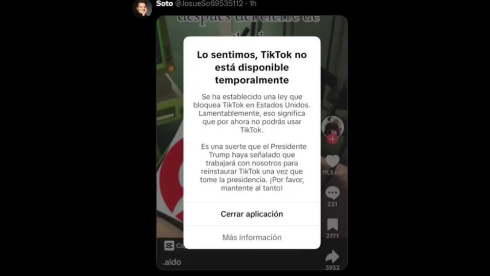 El mismo mensaje, pero en español, aparece para algunos usuarios en México/X