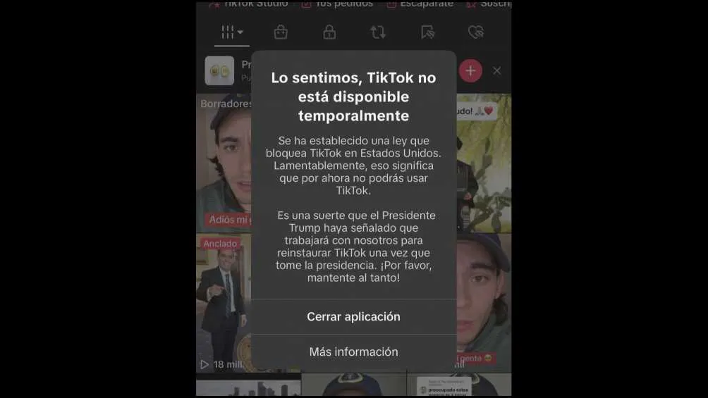 En Estados Unidos TikTok ya no está disponible/X