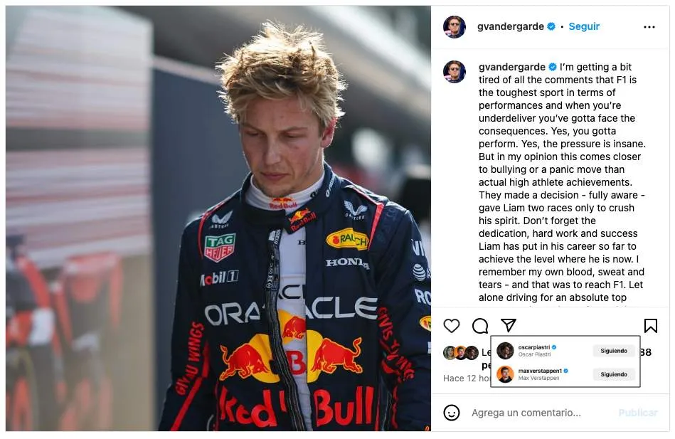 Así fue la publicación a la cual reaccionó Verstappen