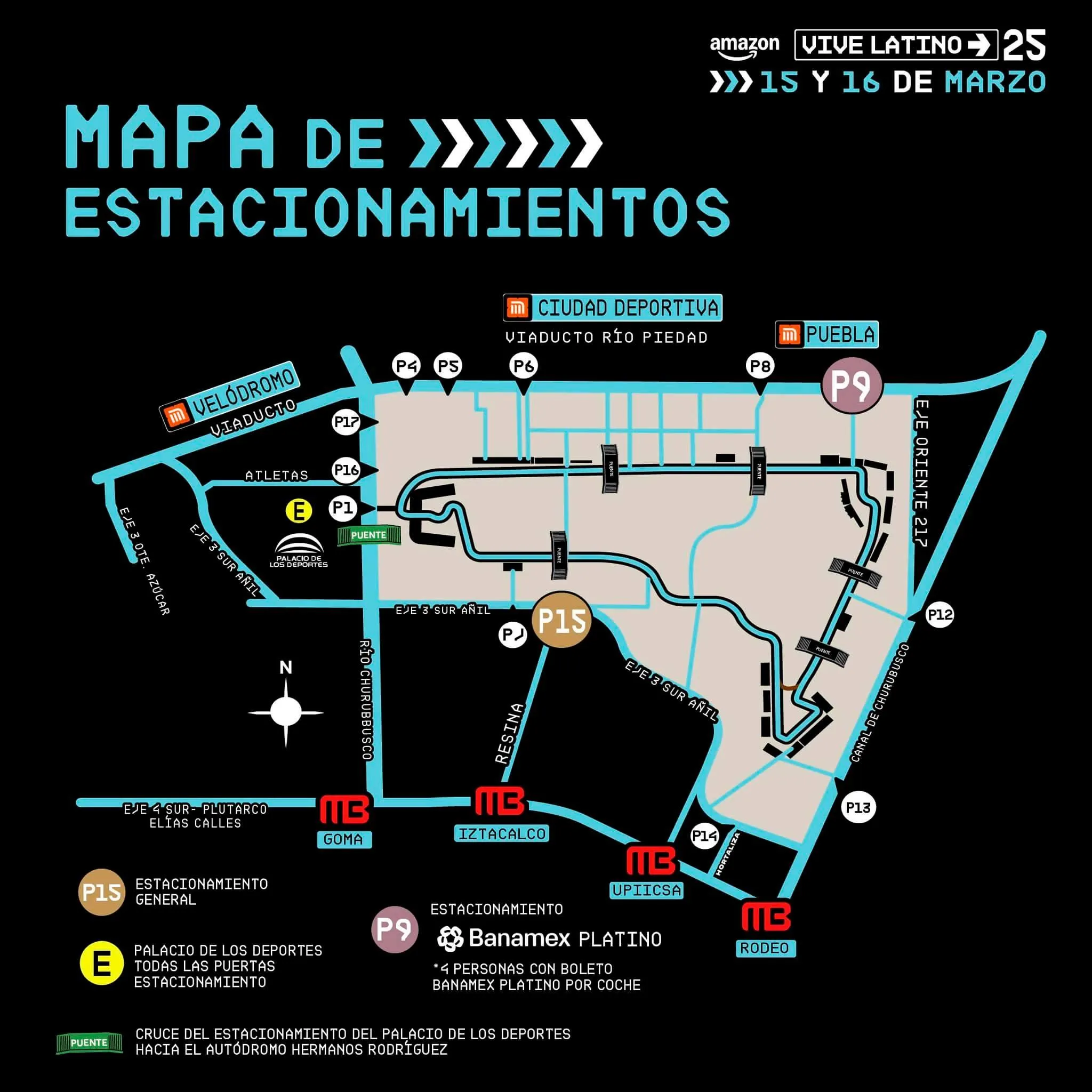 Por Metro, Metrobús o auto llegas al Estadio GNP / FB:@festivalvivelatino