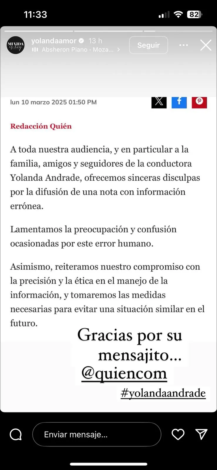 La revista ofreció disculpas hacía Yolanda Andrade.