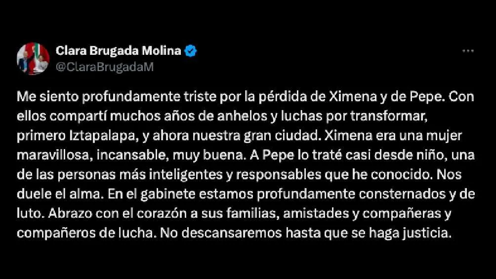 Este fue el mensaje que Brugada le dedicó a sus colaboradores/X: @ClaraBrugadaM