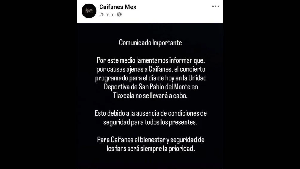 Caifanes informó la cancelación a través de sus redes sociales/IG: @caifanesmex