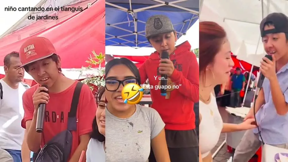 Ángel se gana al vida cantando en un tianguis de Ecatepec/TikTok