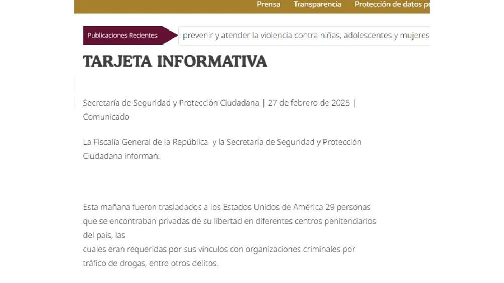 El Gobierno de México confirmó las extradiciones, aunque sin dar nombres/Presidencia de México