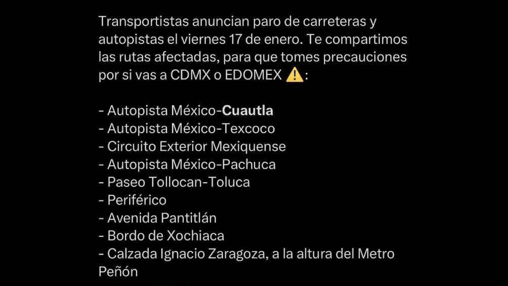 Toma en cuenta porque estas serán algunas de las autopistas cerradas/X
