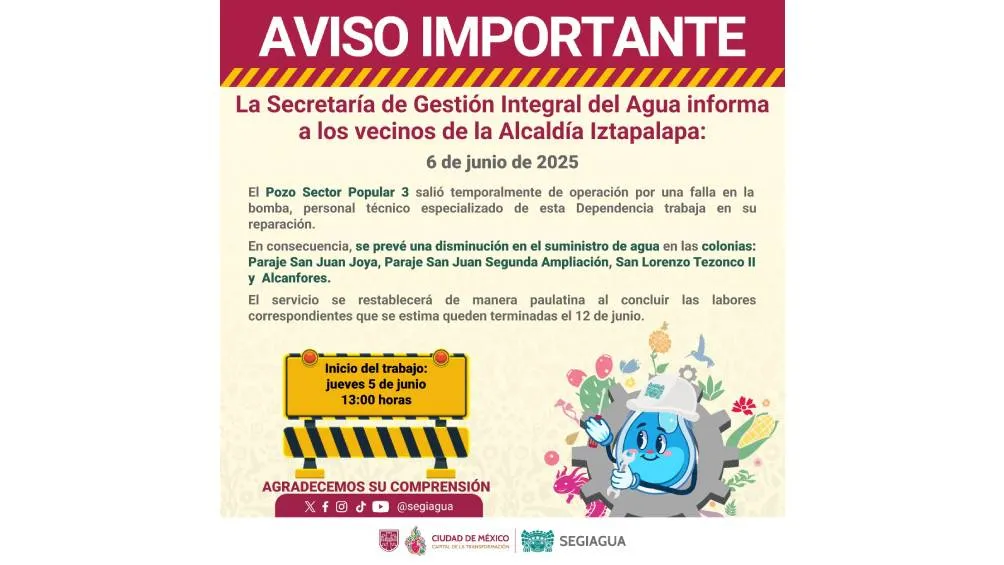 La alcaldía Iztapalapa es la que sufrirá corte de agua en varias colonias/X