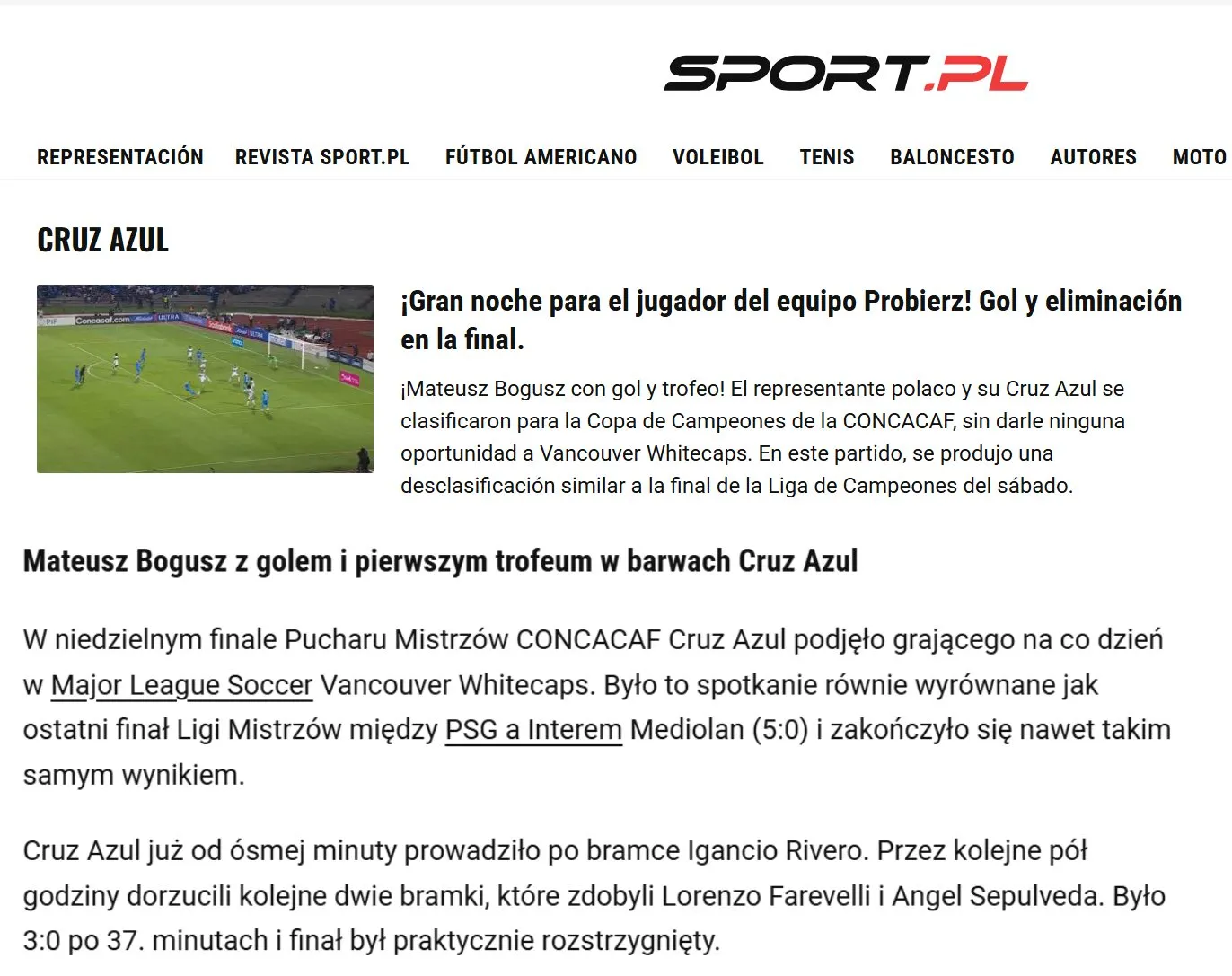 El medio Sport de Polonia destacó la actuación de Bogusz