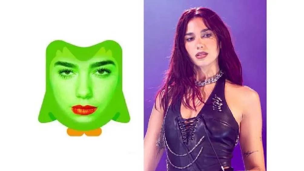 Muchos ven a Dua Lipa como la pareja del búho de Duolingo/X