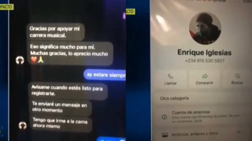 La mujer mostró los mensajes que le escribía el supuesto Enrique Iglesias/Univisión