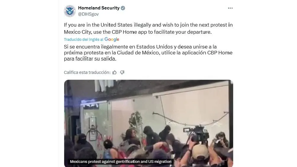 El Departamento de Seguridad Nacional lanzó este mensaje en redes sociales/X