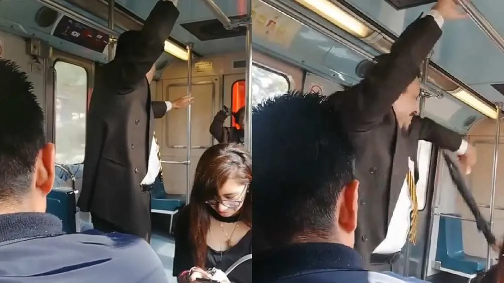 El hombre intentaba calmar a la mujer que respondió pegándole con el paraguas/TikTok: @javocalavera